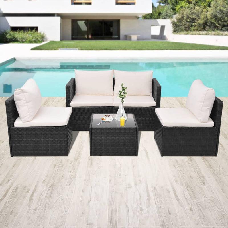 vidaXL 5 Piece Garden Lounge Set with Cushions Poly Rattan Black