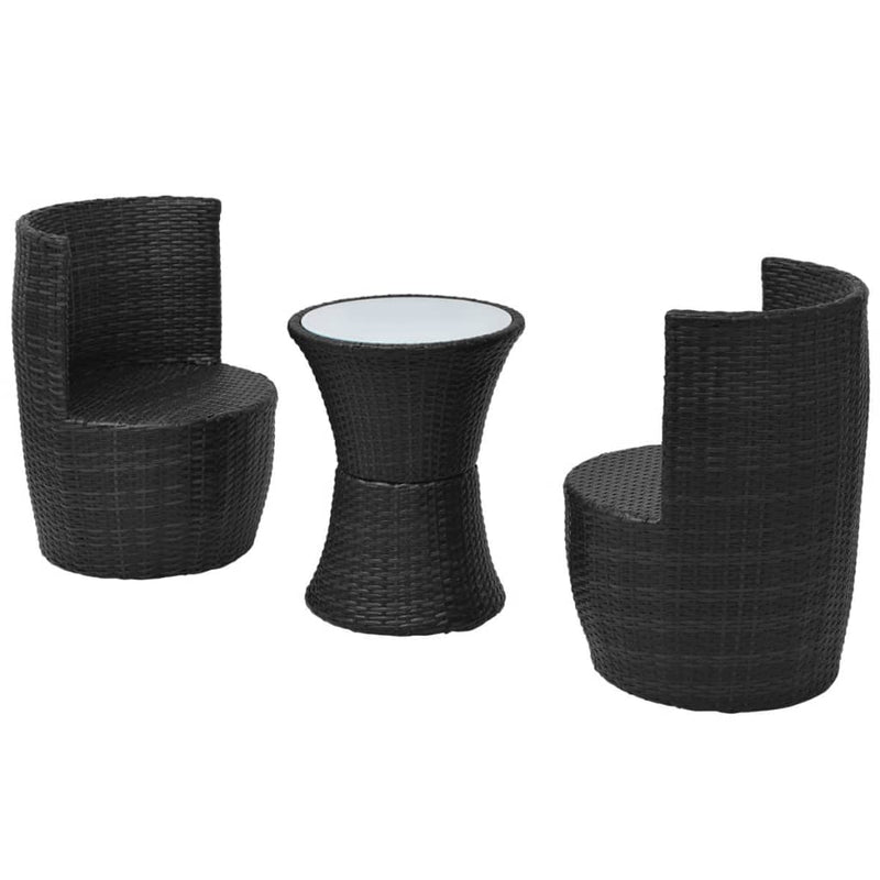 vidaXL 3 Piece Bistro Set with Cushions Poly Rattan Black
