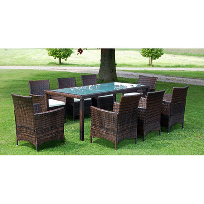vidaXL 9 Piece Outdoor Dining Set with Cushions Poly Rattan Black