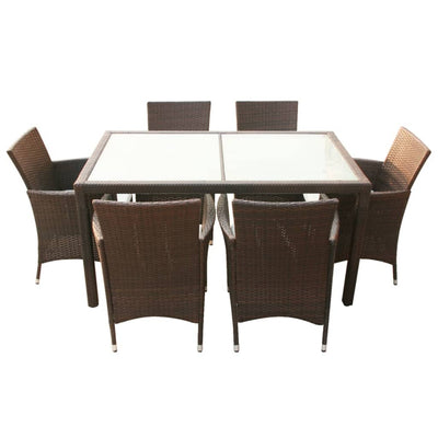 vidaXL 7 Piece Outdoor Dining Set with Cushions Poly Rattan Black