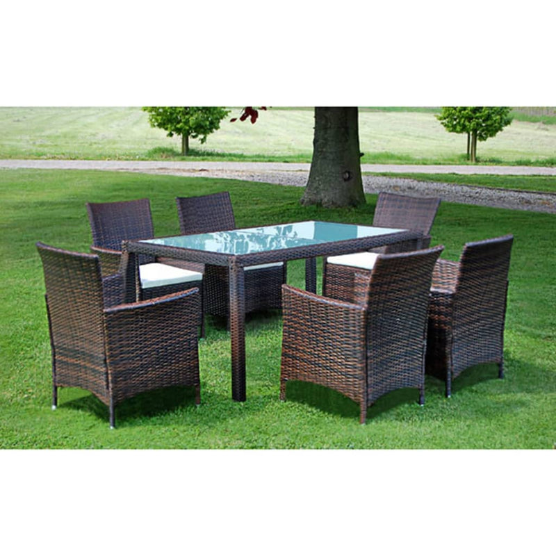 vidaXL 7 Piece Outdoor Dining Set with Cushions Poly Rattan Black