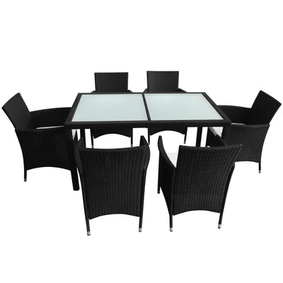 vidaXL 7 Piece Outdoor Dining Set with Cushions Poly Rattan Black