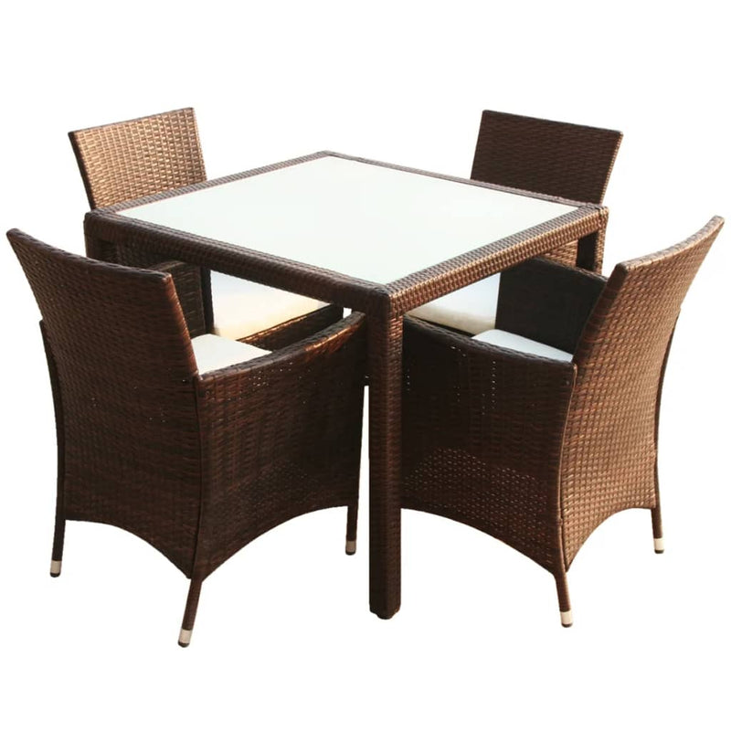 vidaXL 5 Piece Outdoor Dining Set with Cushions Poly Rattan Black