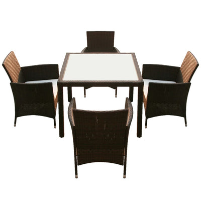 vidaXL 5 Piece Outdoor Dining Set with Cushions Poly Rattan Black