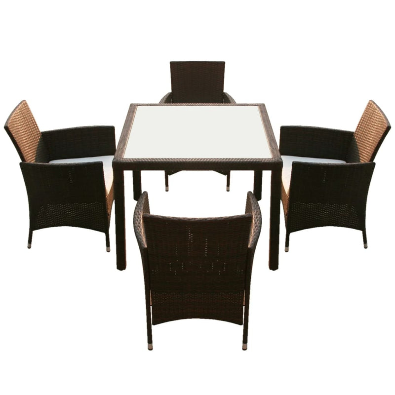 vidaXL 5 Piece Outdoor Dining Set with Cushions Poly Rattan Black