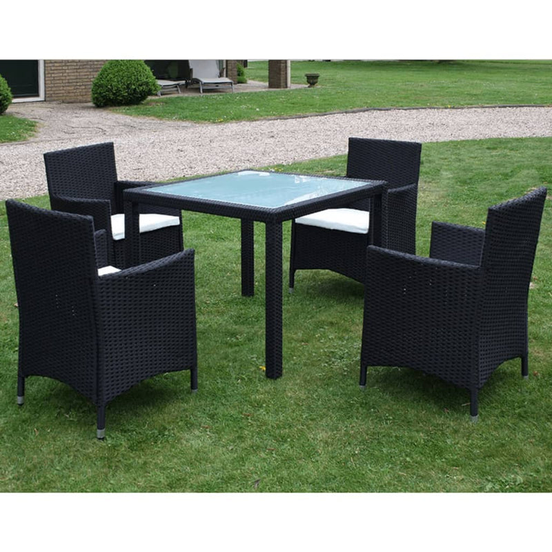 vidaXL 5 Piece Outdoor Dining Set with Cushions Poly Rattan Black