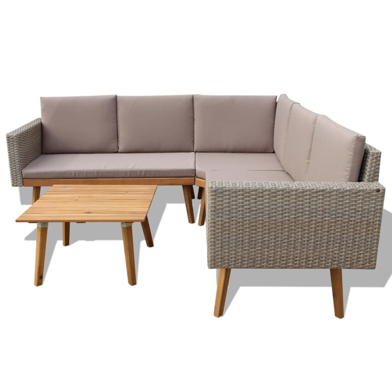 vidaXL 4 Piece Garden Lounge Set with Cushions Poly Rattan Grey