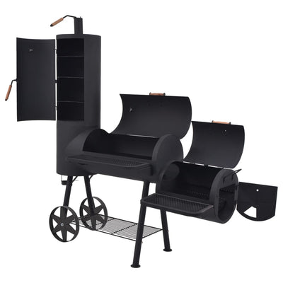 vidaXL BBQ Charcoal Smoker with Bottom Shelf Black Heavy XXL