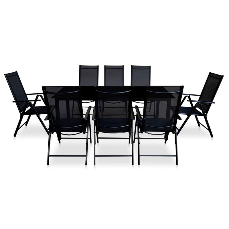 vidaXL 9 Piece Folding Outdoor Dining Set Aluminium Black