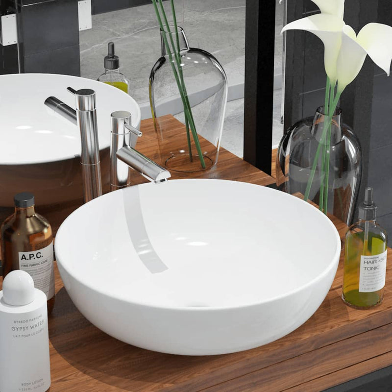 vidaXL Basin Round Ceramic White 40x15 cm