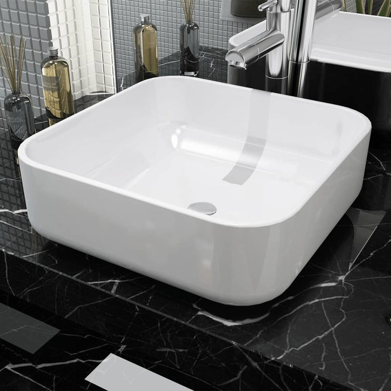 vidaXL Basin Square Ceramic White 41.5x41.5x12 cm