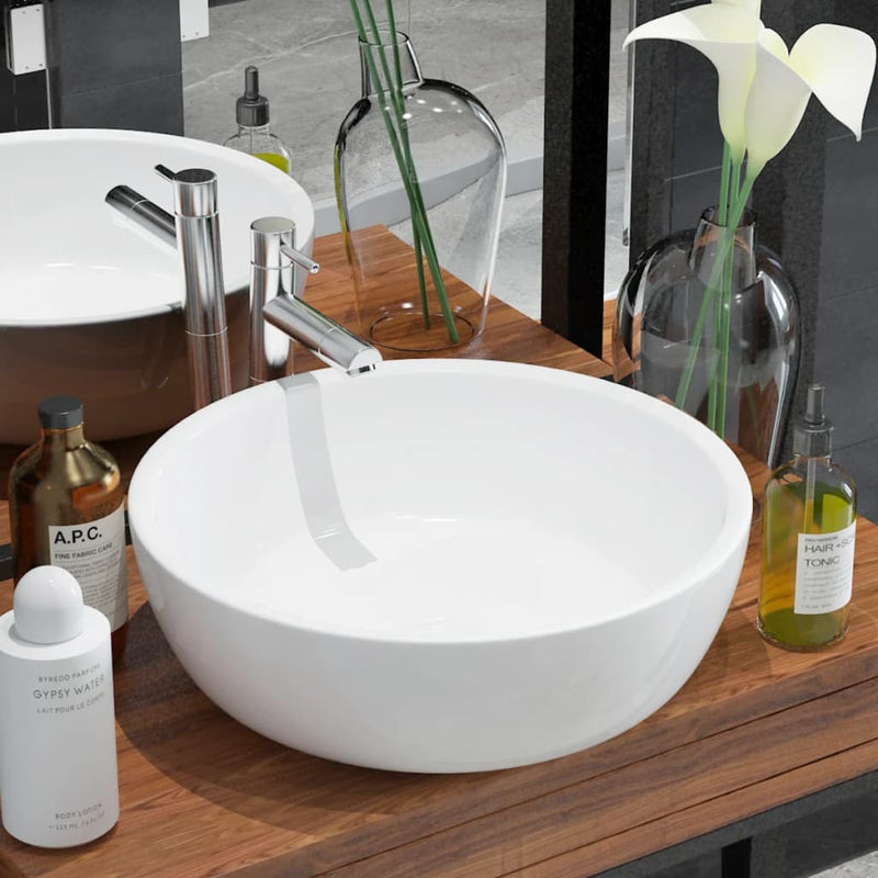 vidaXL Basin Round Ceramic White 40x15 cm