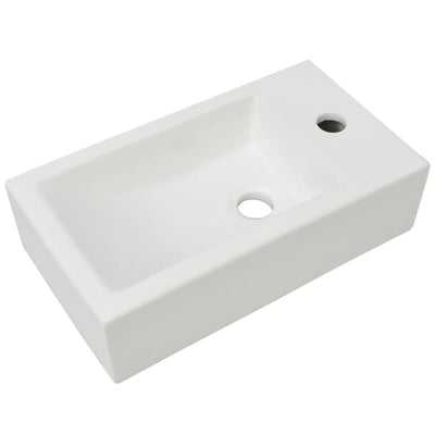 vidaXL Basin with Faucet Hole Rectangular Ceramic White 46x25.5x12 cm