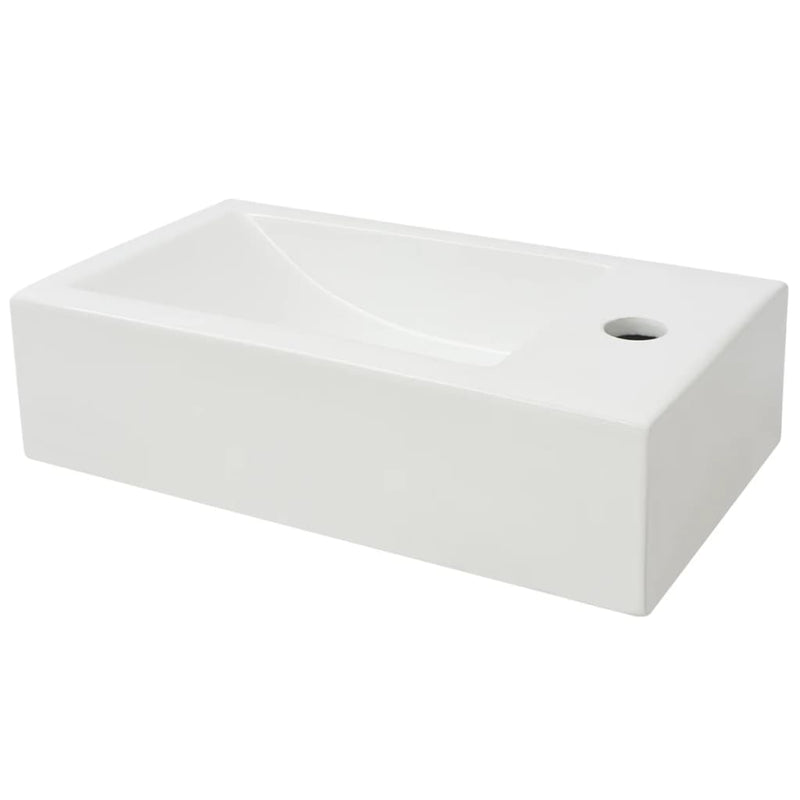 vidaXL Basin with Faucet Hole Rectangular Ceramic White 46x25.5x12 cm