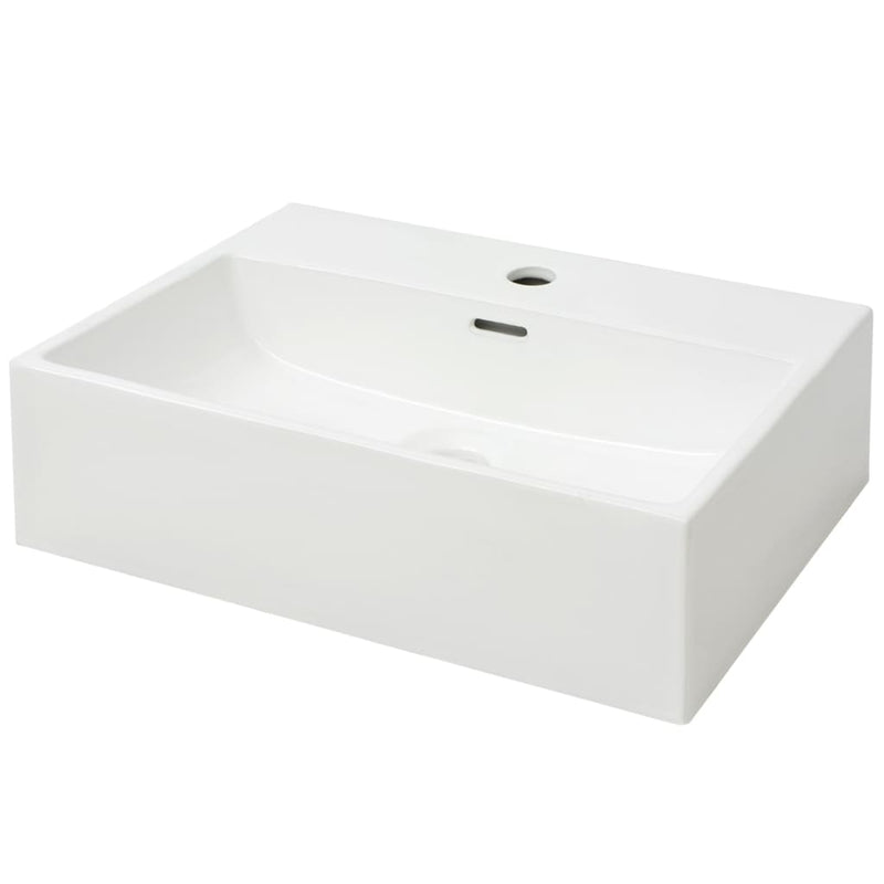 vidaXL Basin with Faucet Hole Ceramic White 76x42.5x14.5 cm