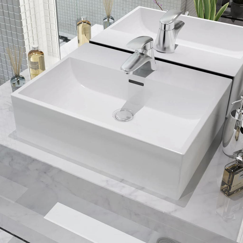 vidaXL Basin with Faucet Hole Ceramic White 76x42.5x14.5 cm