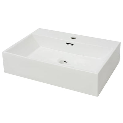 vidaXL Basin with Faucet Hole Ceramic White 76x42.5x14.5 cm