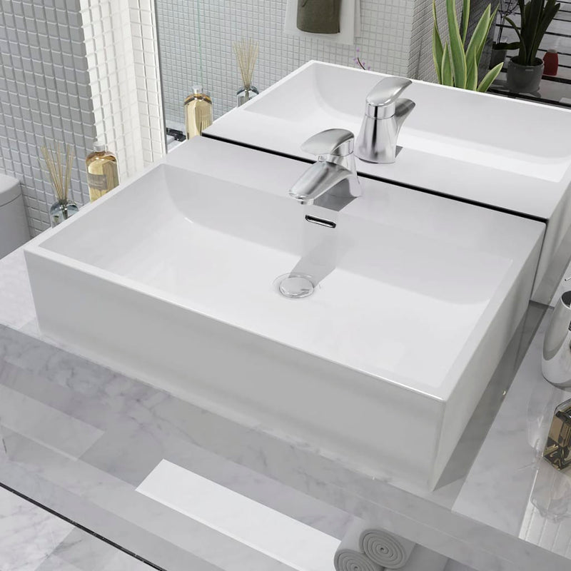 vidaXL Basin with Faucet Hole Ceramic White 76x42.5x14.5 cm