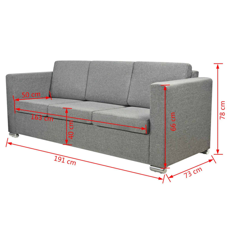vidaXL 3-Seater Sofa Fabric Light Grey