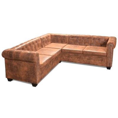 vidaXL Chesterfield Corner Sofa 5-Seater Artificial Leather Black
