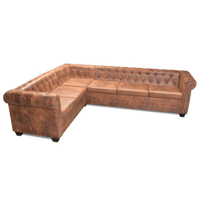 vidaXL Chesterfield Corner Sofa 6-Seater Artificial Leather Black