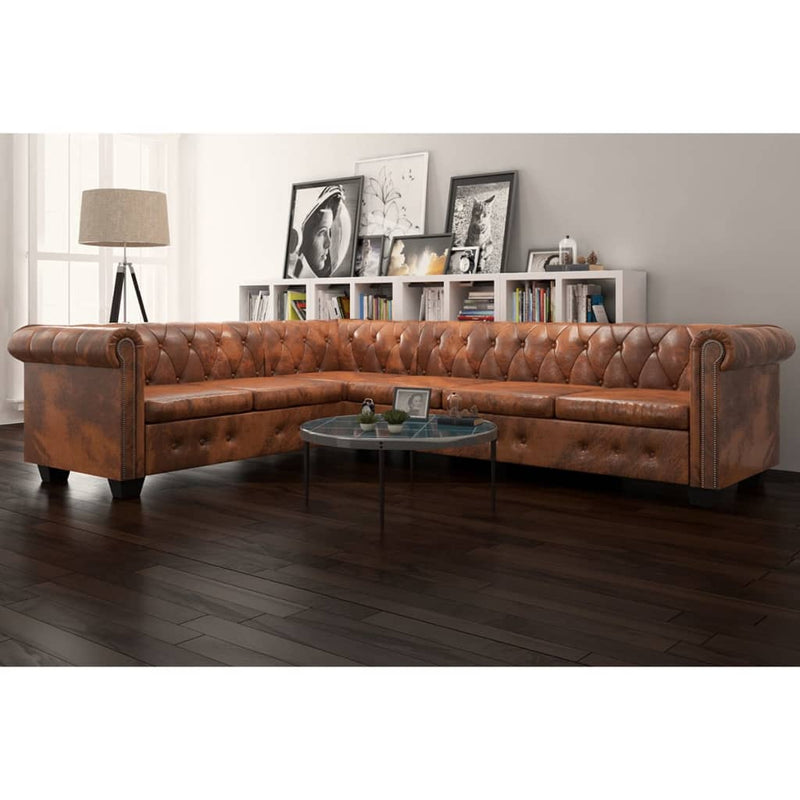 vidaXL Chesterfield Corner Sofa 6-Seater Artificial Leather Black