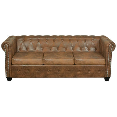 vidaXL Chesterfield Sofa 3-Seater Artificial Leather Brown