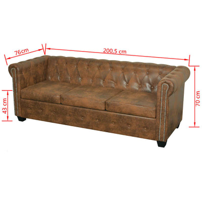 vidaXL Chesterfield Sofa 3-Seater Artificial Leather Brown