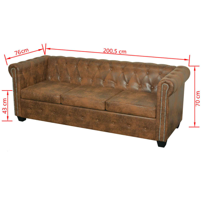 vidaXL Chesterfield Sofa 3-Seater Artificial Leather Brown