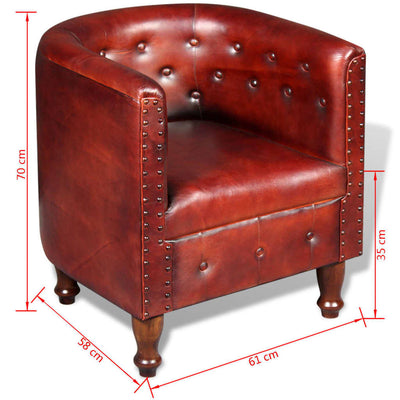 vidaXL Tub Chair Brown Real Leather