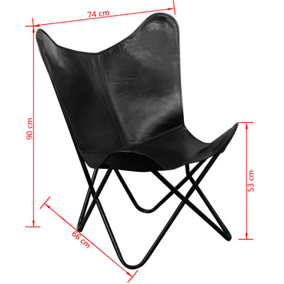 vidaXL Butterfly Chair Black Real Leather