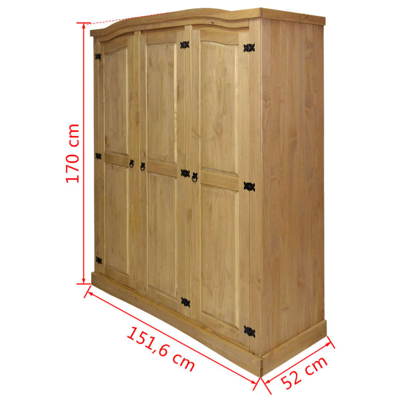 vidaXL Wardrobe Mexican Pine Corona Range 3 Doors