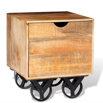 vidaXL Side Table with Drawer Wheels Mango Wood 40x40x45 cm