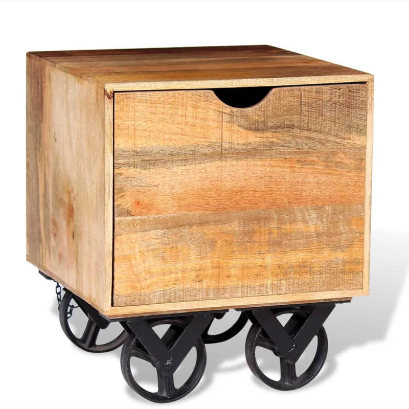 vidaXL Side Table with Drawer Wheels Mango Wood 40x40x45 cm