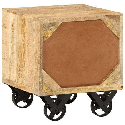 vidaXL Side Table with Drawer Wheels Mango Wood 40x40x45 cm