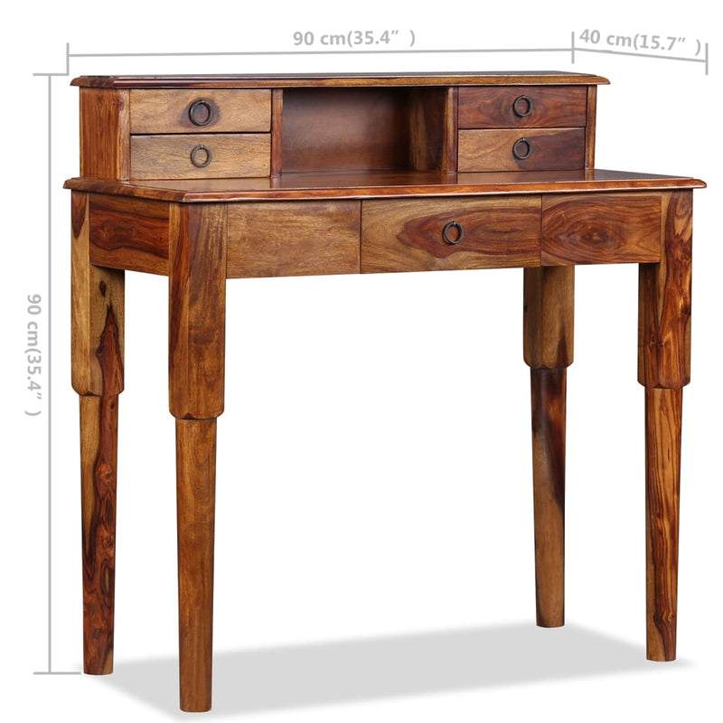 vidaXL Writing Desk with 5 Drawers Solid Sheesham Wood 90x40x90 cm
