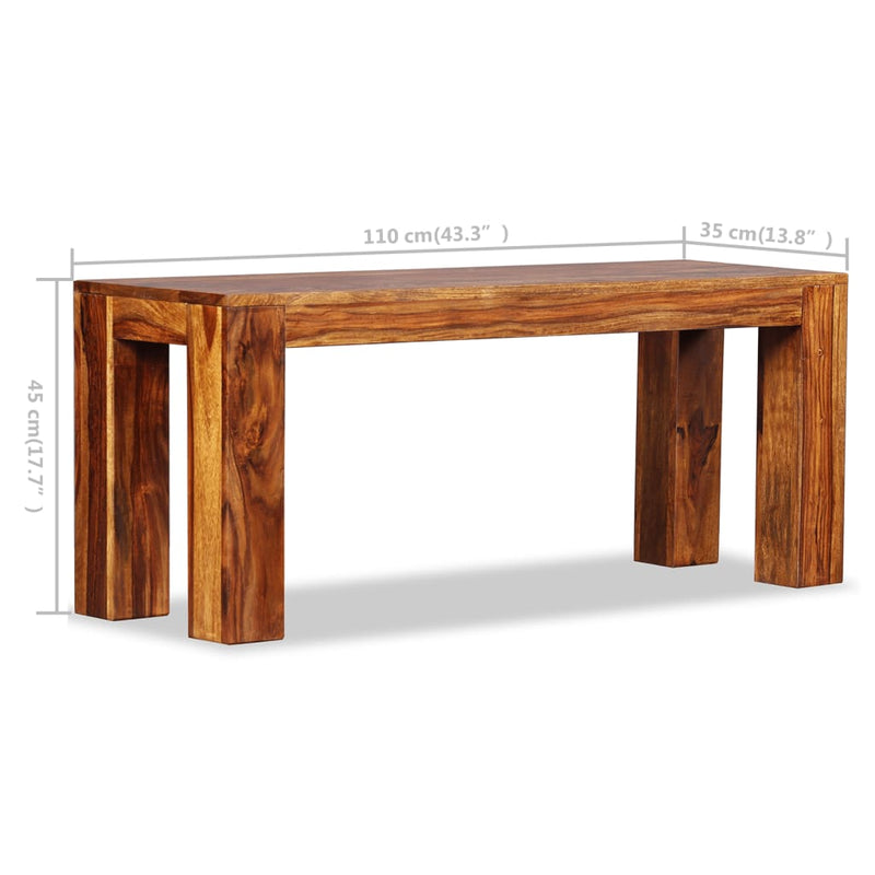 vidaXL Bench Solid Sheesham Wood 110x35x45 cm