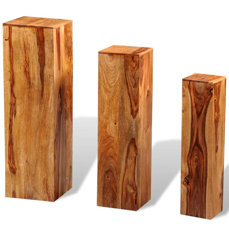 vidaXL 3 Piece Plant Stands Solid Sheesham Wood Brown