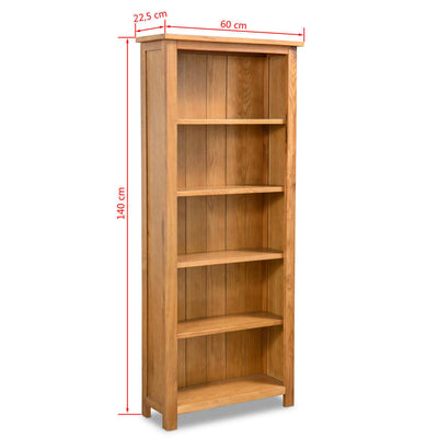 vidaXL 5-Tier Bookcase 60x22.5x140 cm Solid Oak Wood