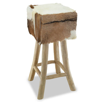 vidaXL Bar Stool Real Leather and Solid Teak Wood