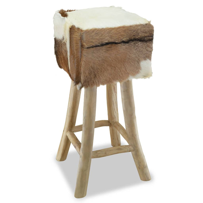 vidaXL Bar Stool Real Leather and Solid Teak Wood