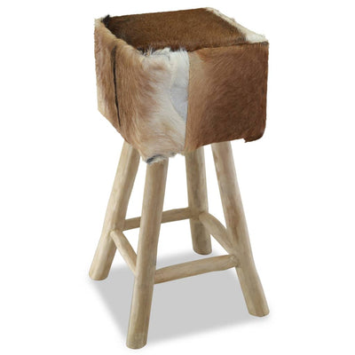 vidaXL Bar Stool Real Leather and Solid Teak Wood
