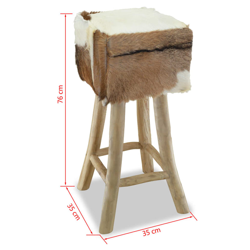 vidaXL Bar Stool Real Leather and Solid Teak Wood