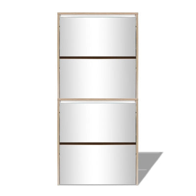 vidaXL Shoe Cabinet 4-Layer Mirror Oak 63x17x134 cm