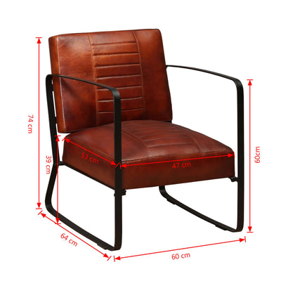 vidaXL Lounge Chair Brown Genuine Leather and Canvas