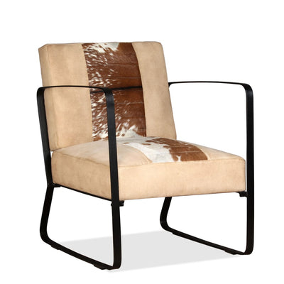 vidaXL Lounge Chair Cream Genuine Goatskin and Canvas