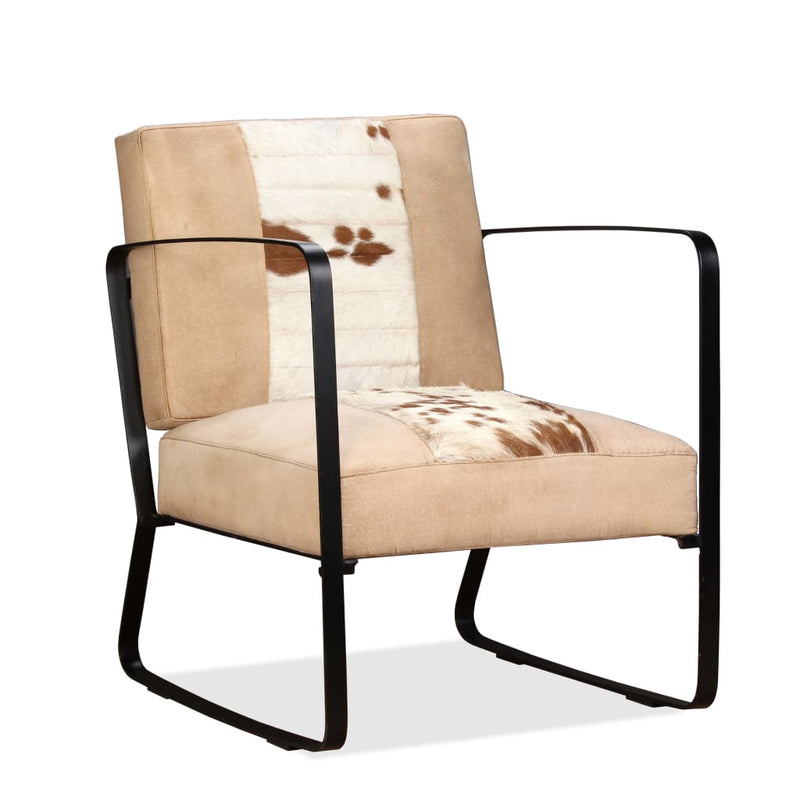 vidaXL Lounge Chair Cream Genuine Goatskin and Canvas