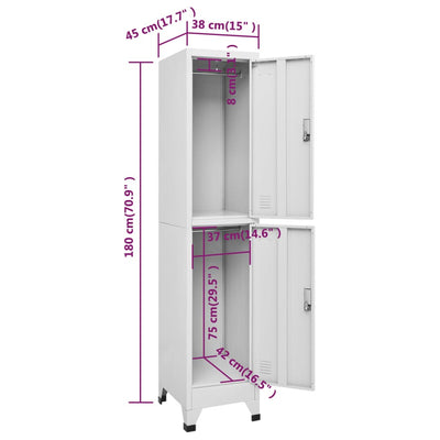 vidaXL Locker Cabinet with 2 Compartments 38x45x180 cm