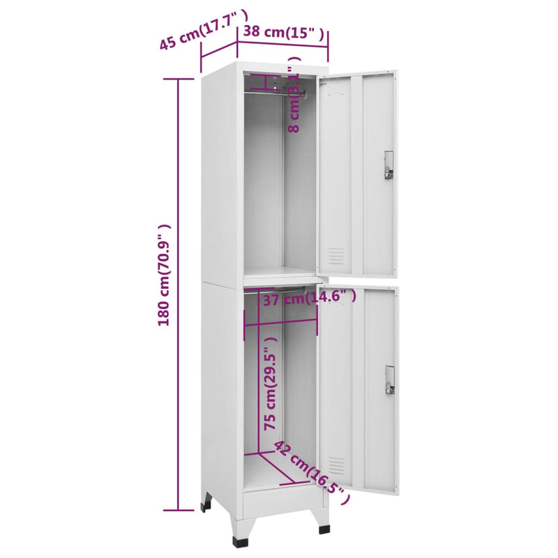 vidaXL Locker Cabinet with 2 Compartments 38x45x180 cm