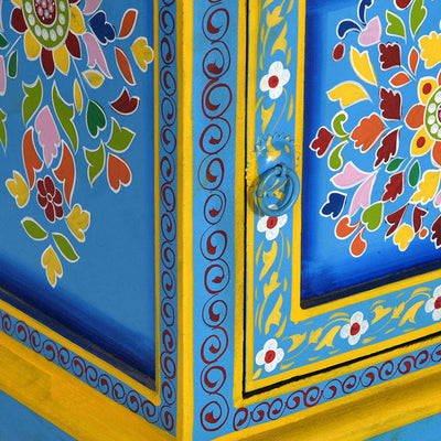 vidaXL Bedside Cabinet Solid Mango Wood Pink Hand Painted